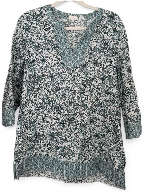 Sigrid Olsen Tops - Sigrid Olson 100% Linen Sea Green Botanical Border Print Tunic Large Lagenlook